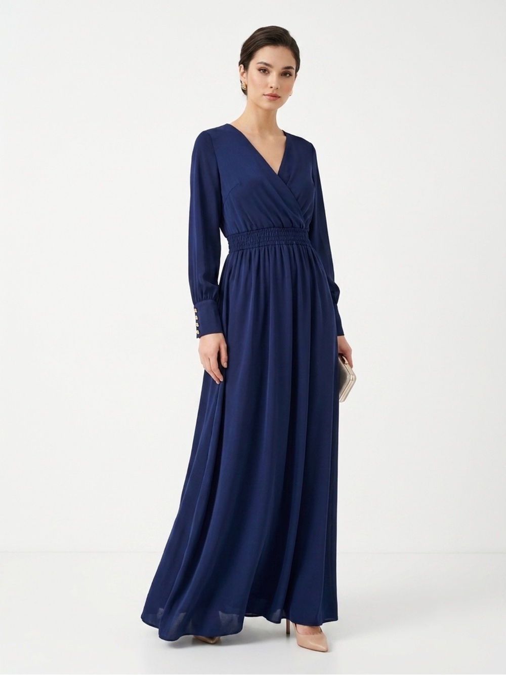 Ricarica, Navy Long Sleeve Wrap Elegant Maxi Dress - L